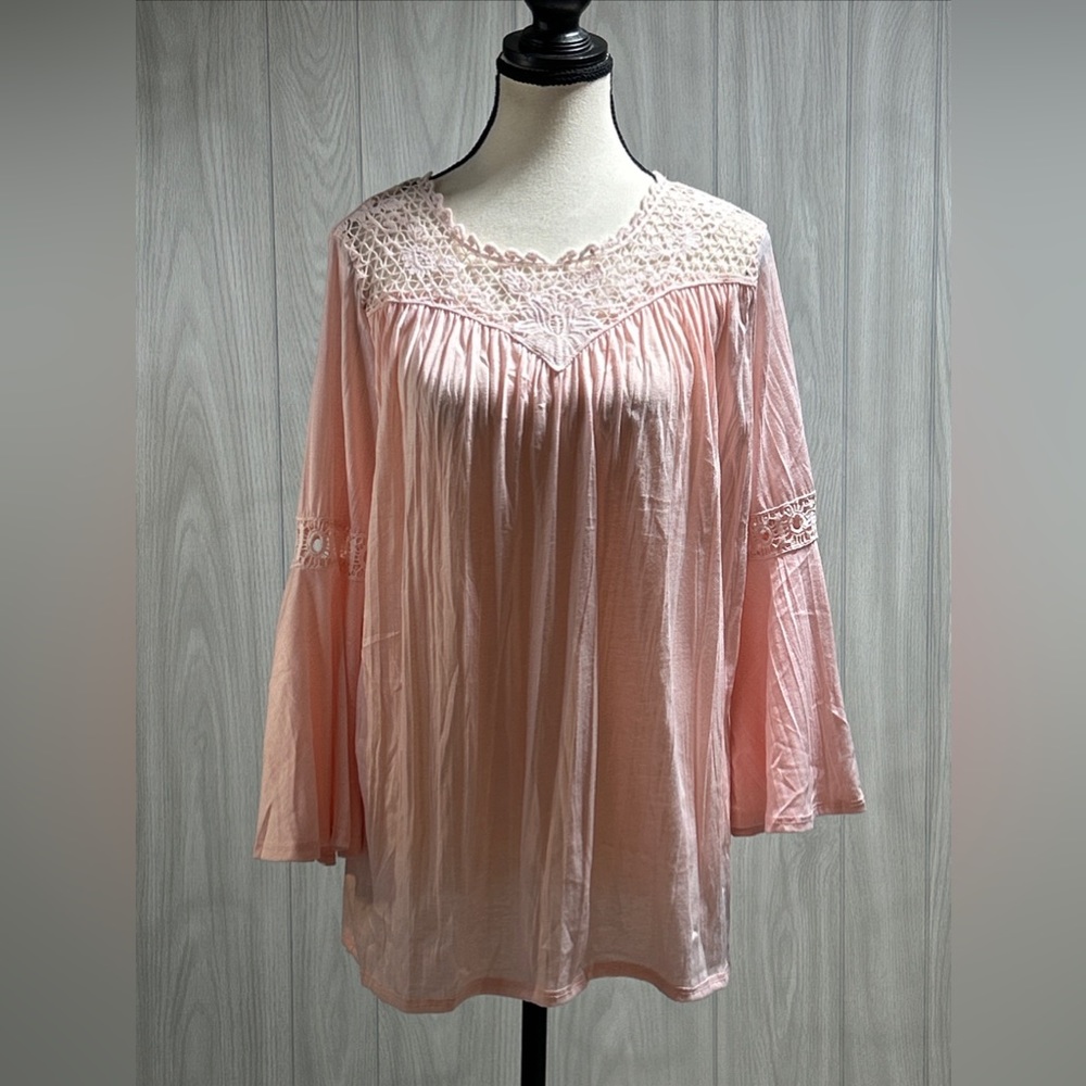 New Directions Pink Blouse With Bell Sleeves Size Small